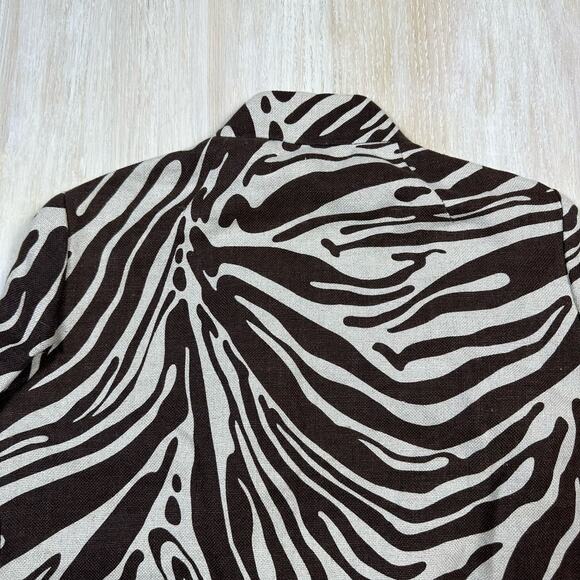 Michael Kors Brown Zebra Animal Print Linen Tailored Short Blazer Jacket 8 Chic - Picture 8 of 15